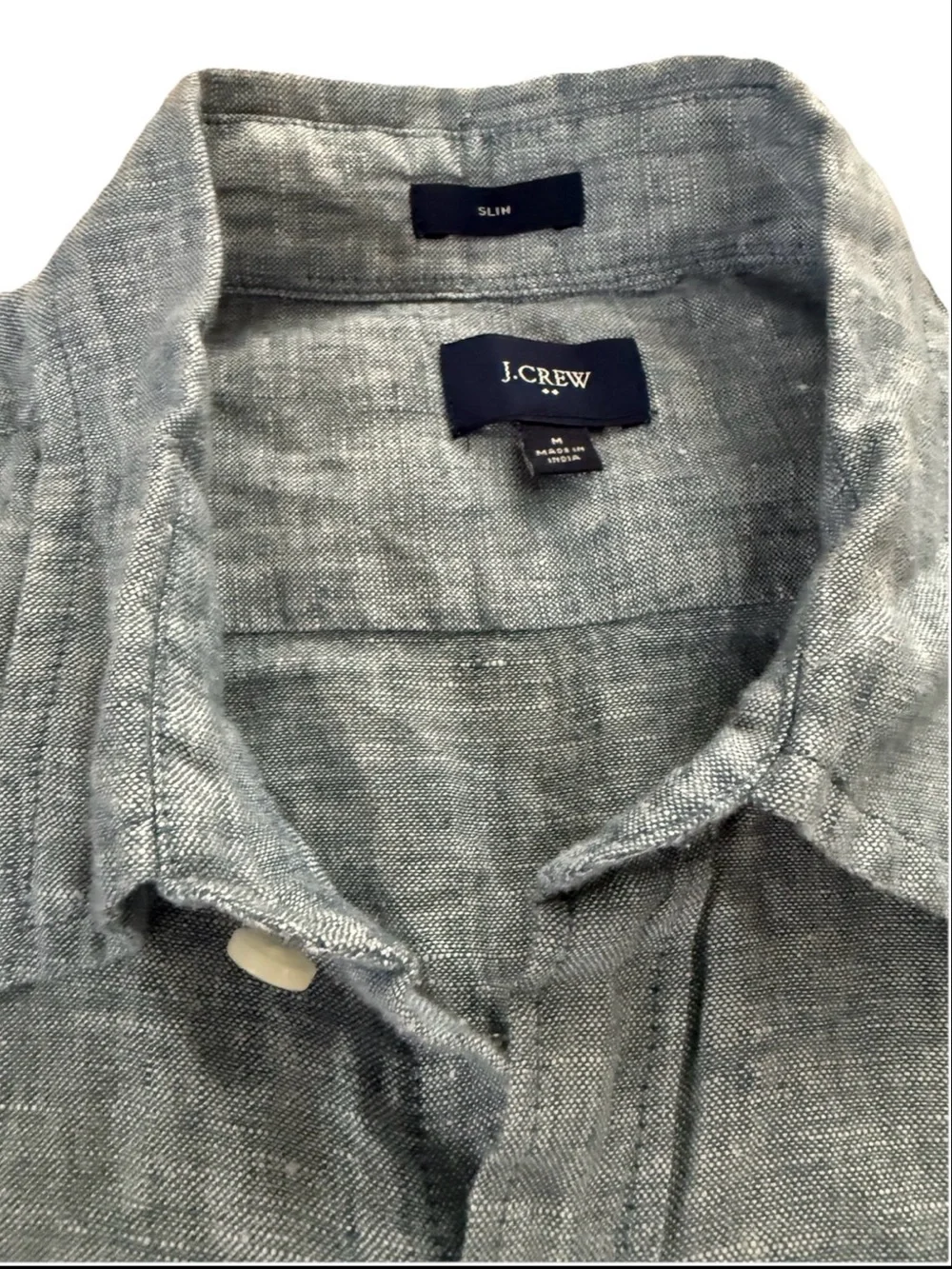 J.Crew Men's Slim Fit Linen Button Down Shirt Size M Gray Blue Long Sleeve